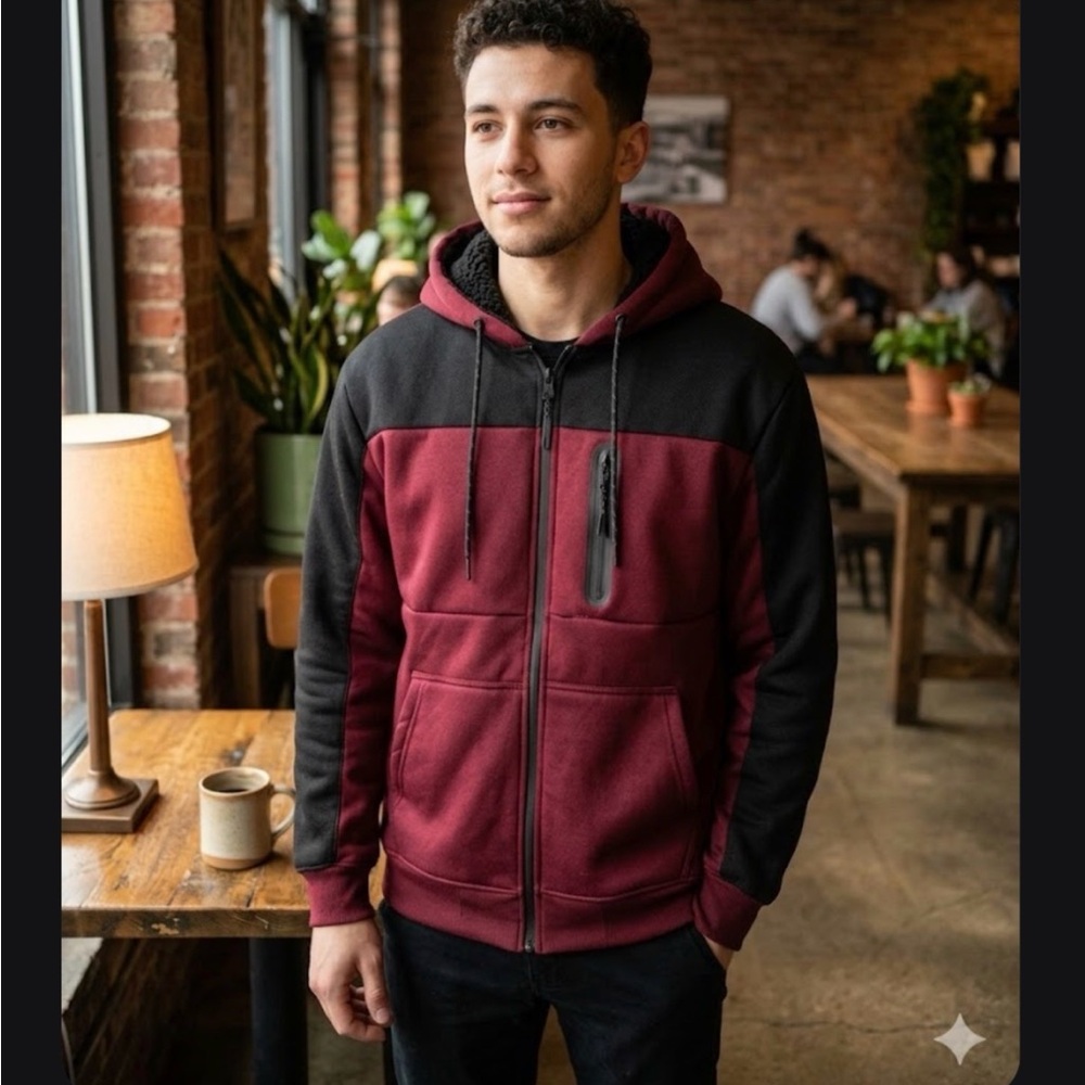 Modern Culture Men's Faux Sherpa Lined Zip-Up Hooded Jacket. - Picture 9 of 10